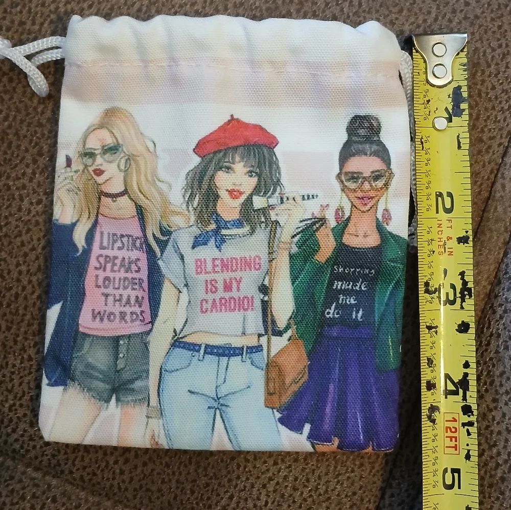 Rongrong DeVoe canvas cinch tie bag for jewelry, makeup pink stripes